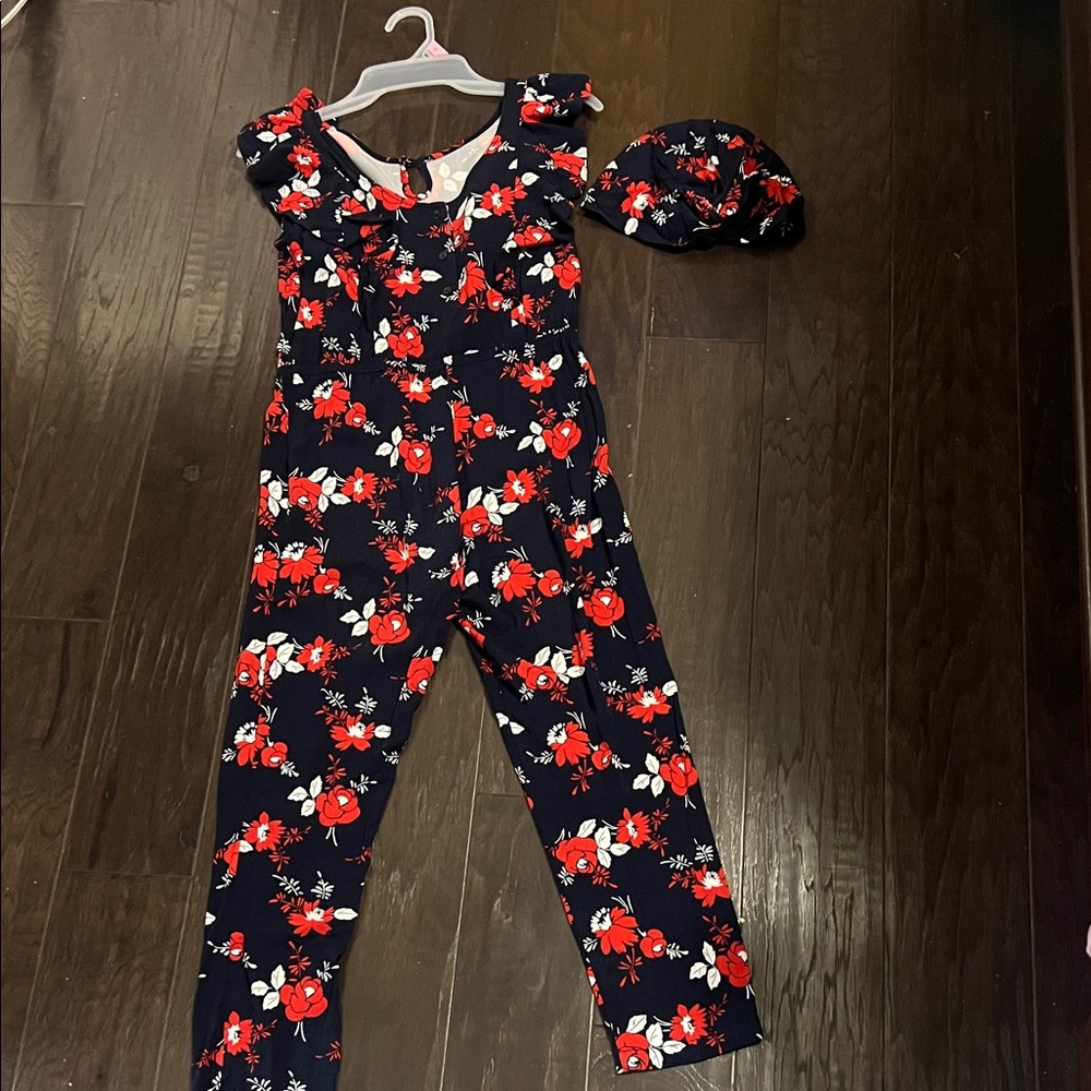 Janie and jack Floral Kids Jumpsuit - Navy and Red